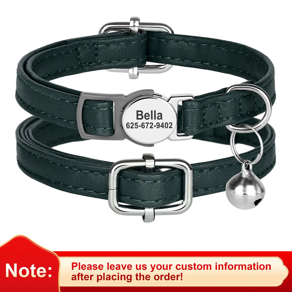 Engraved Luxury PU Leather Cat Collar ATHLEXES