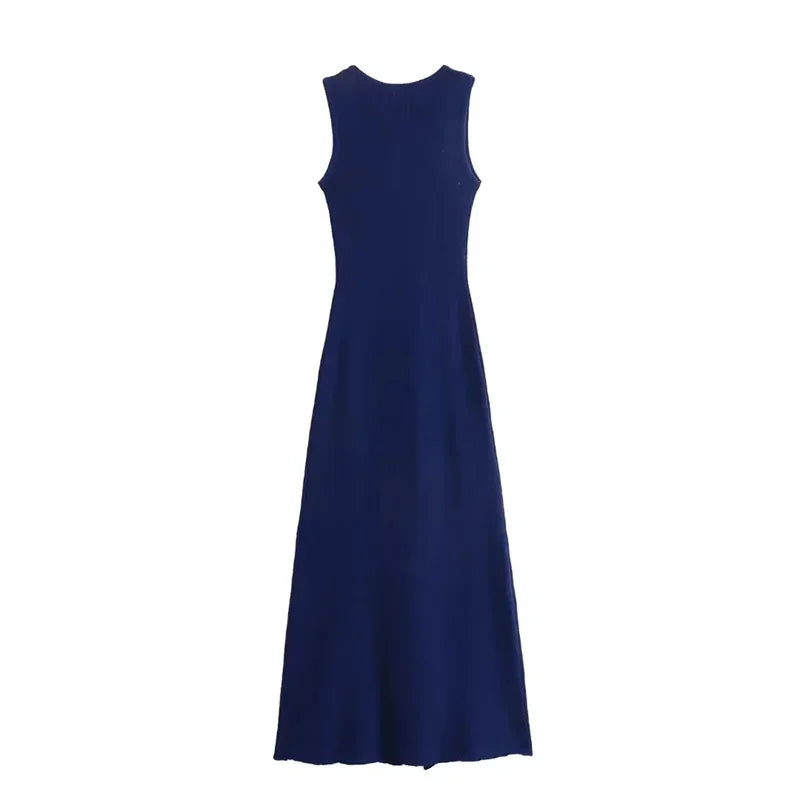 Elegant Knit Ribbed Maxi Dress with Pockets ATHLEXES