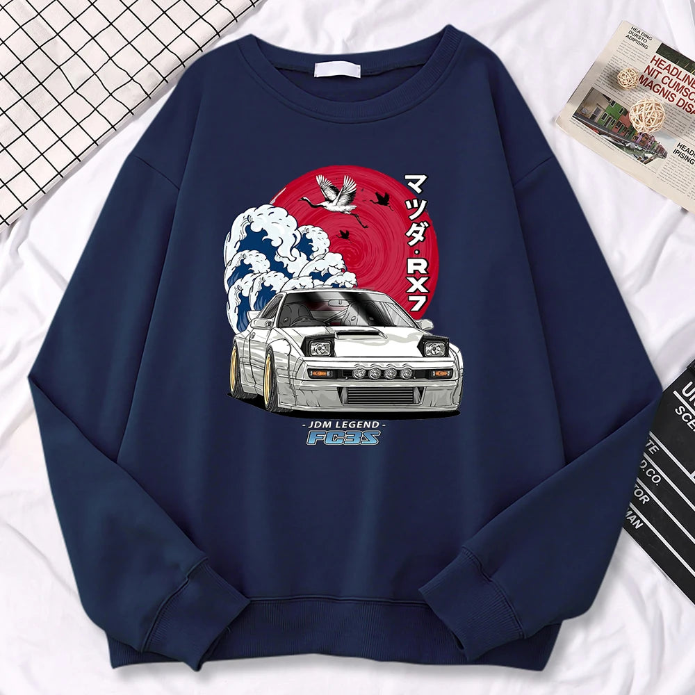 Japanese Crane Sunset Fleece Pullover Sweatshirt ATHLEXES