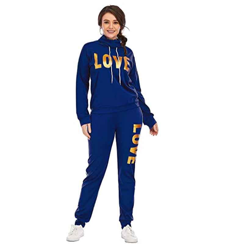 Chic Love Print High Neck Hoodie and Pants Set ATHLEXES