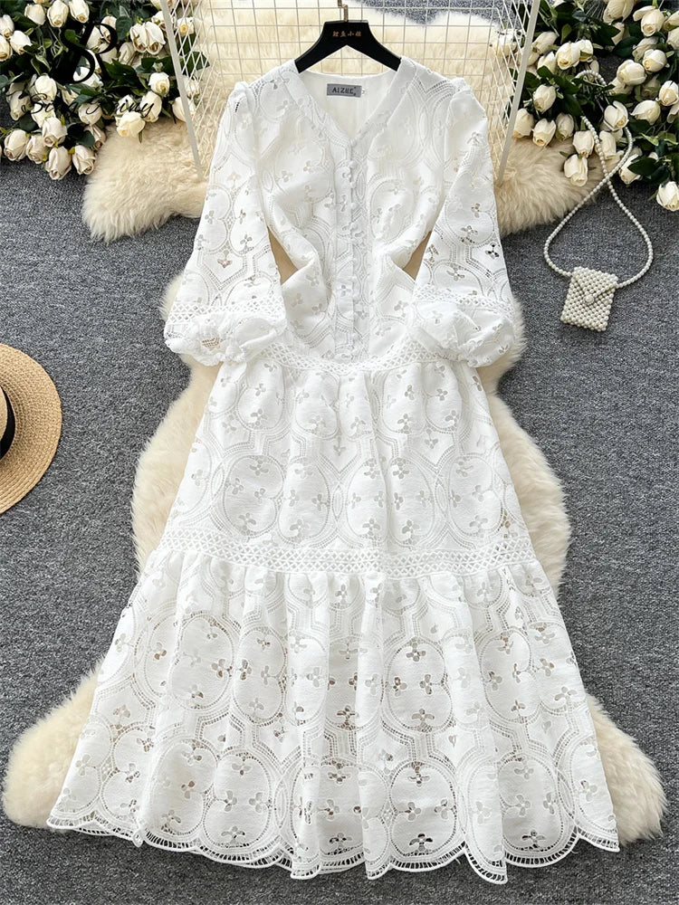 Chic French Lace Ruffle Dress for Women ATHLEXES