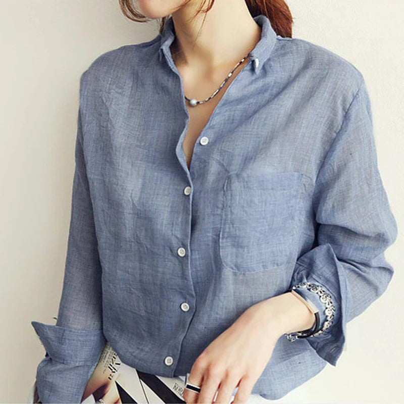 Luxe Linen Long Sleeve Chemisier Femme Blouse for Summer Fashion ATHLEXES