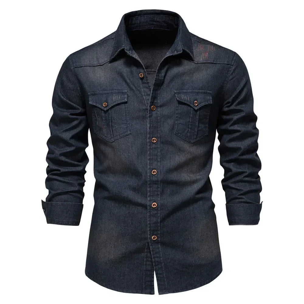 AIOPESON Men's Casual Cotton Denim Shirt ATHLEXES