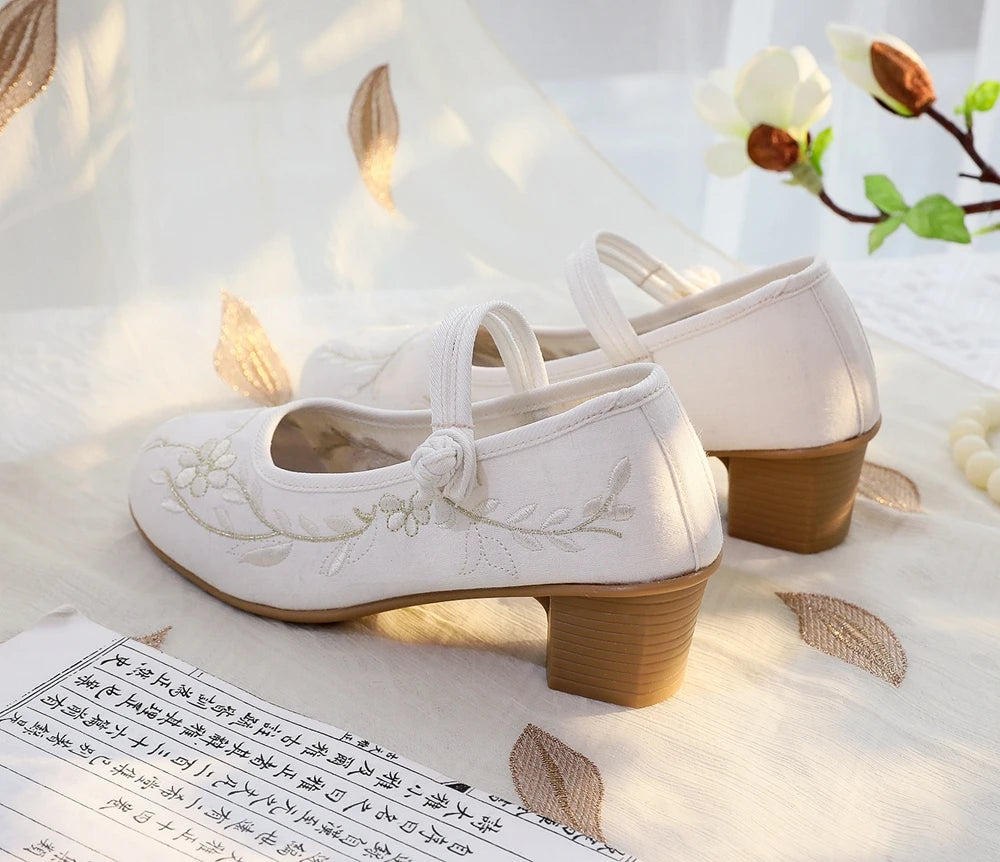 Veowalk Elegant Cotton Mary Jane Block Heels ATHLEXES