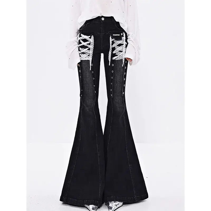 Luxe Y2K Lace Flare Jeans for Trendy Women ATHLEXES