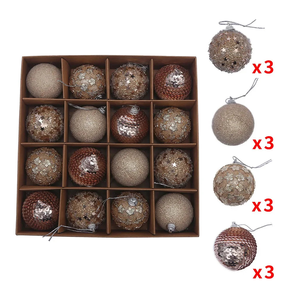 Champagne Gold & Red Glitter Xmas Ball Set 16pcs ATHLEXES