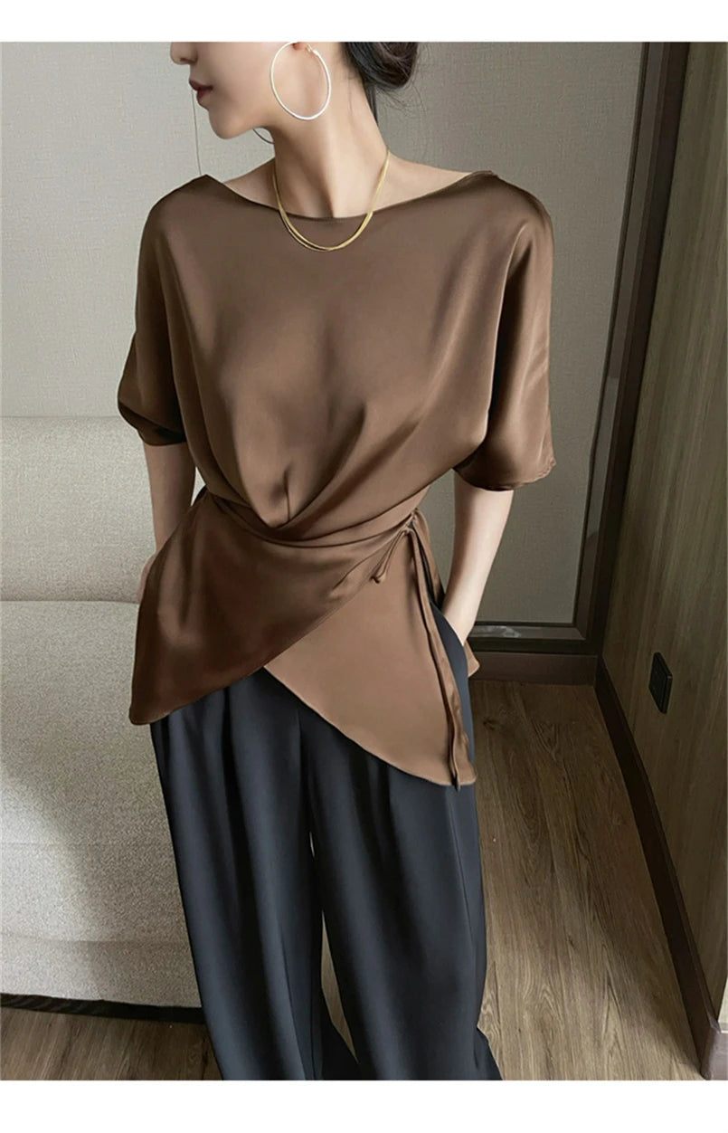 Chic Satin Half Sleeve Blouse for Women ATHLEXES
