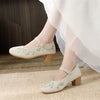Veowalk Elegant Cotton Mary Jane Block Heels ATHLEXES
