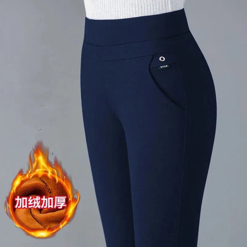 Mom Pants Female 2024Autumn Winter New Thickening High Waist Elastic Straight Casual Trousers Middle-Aged Elderly Women's Pants ATHLEXES