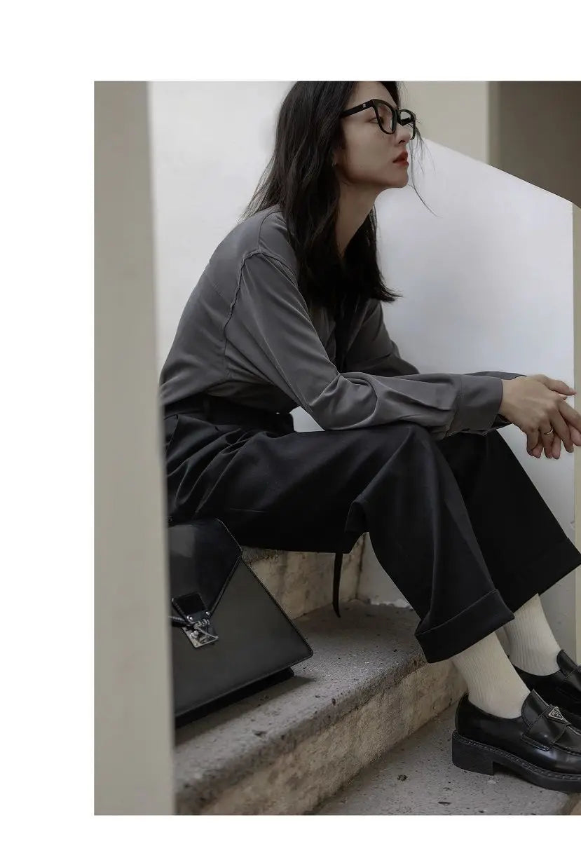 Korean Minimalist Oversized Button-Up Shirt for Women ATHLEXES