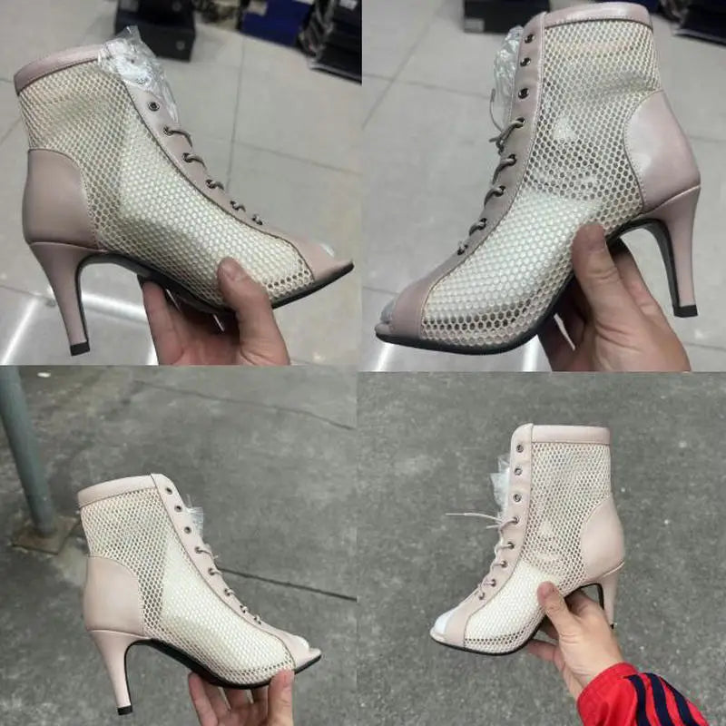 Hollow Mesh Peep Toe Stilettos: Summer High Heel Fashion ATHLEXES