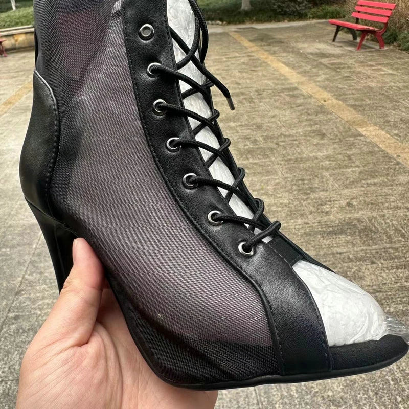 Hollow Mesh Peep Toe Stilettos: Summer High Heel Fashion ATHLEXES