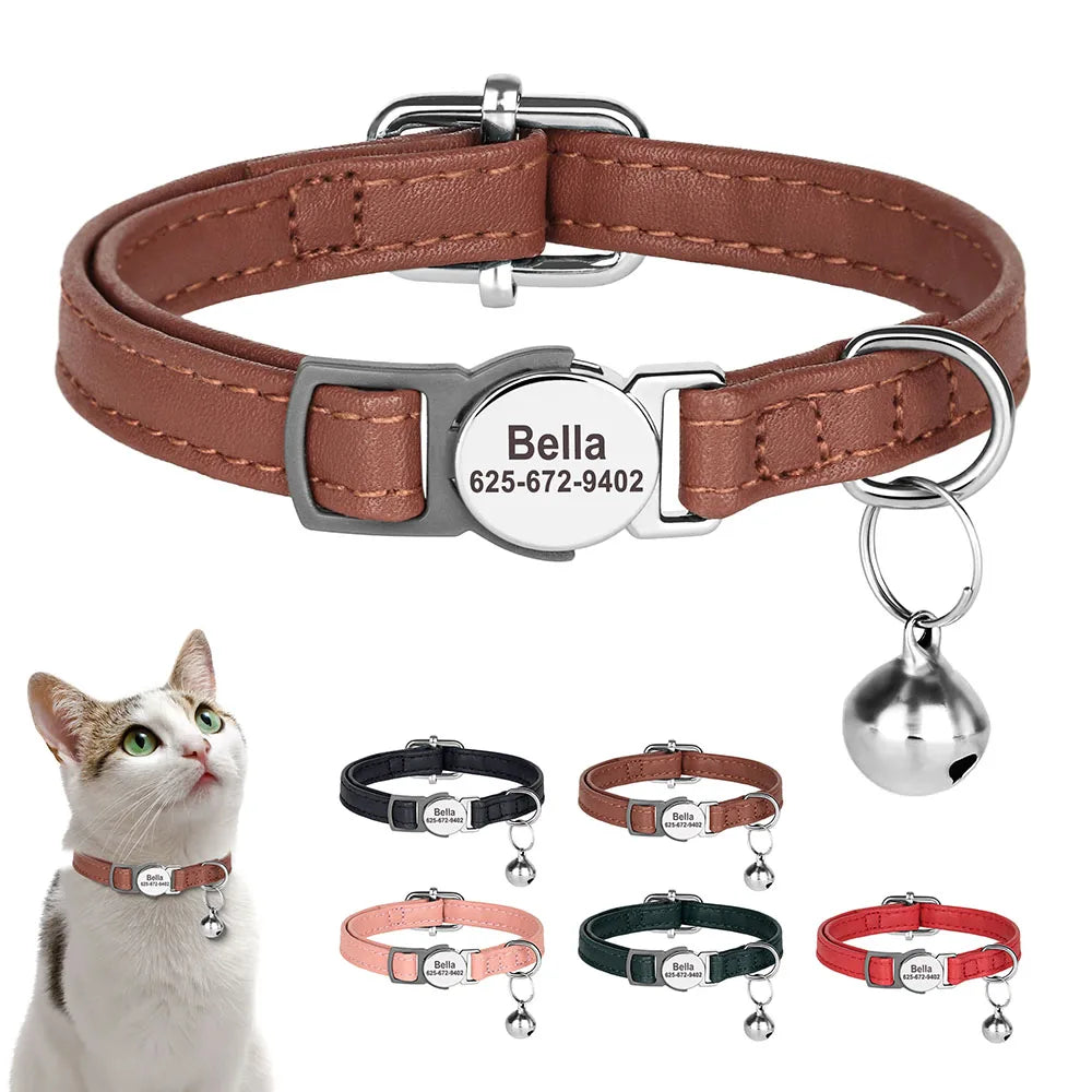 Engraved Luxury PU Leather Cat Collar ATHLEXES