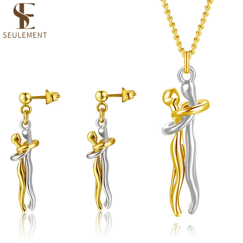 Seulement 14K Gold Embrace Pendant Couple Necklace ATHLEXES