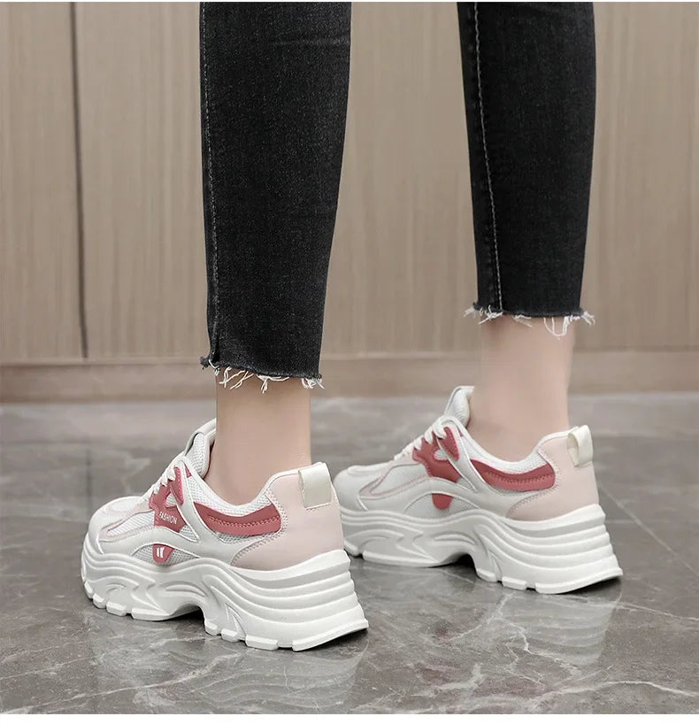 QRJ06 New 2024 Spring Summer Fashionable Korean Style Women's Shoes With Thick Sole Increased Height Breathable Mesh Shoes ATHLEXES