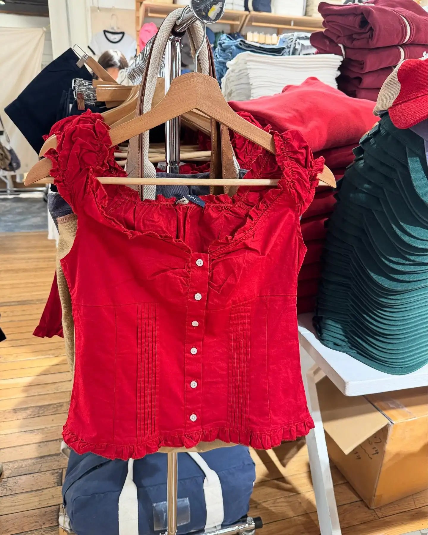 Chic Blue Plaid Puff Sleeve V Neck Crop Top ATHLEXES