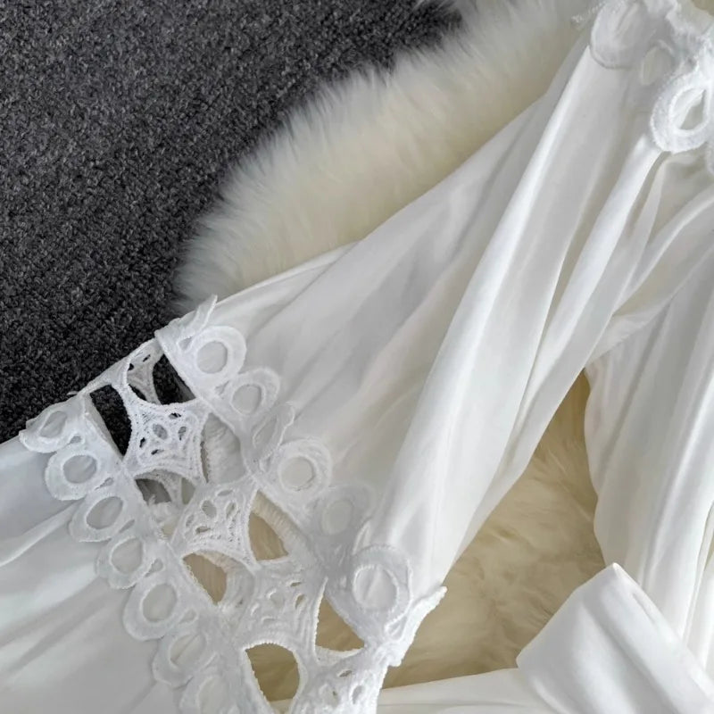 Elegant Hollow Out Lace Long Sleeve Dress ATHLEXES