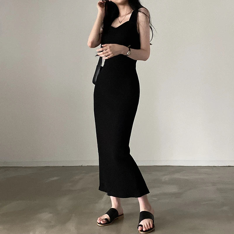 Korean Knit Square Collar Summer Dress ATHLEXES