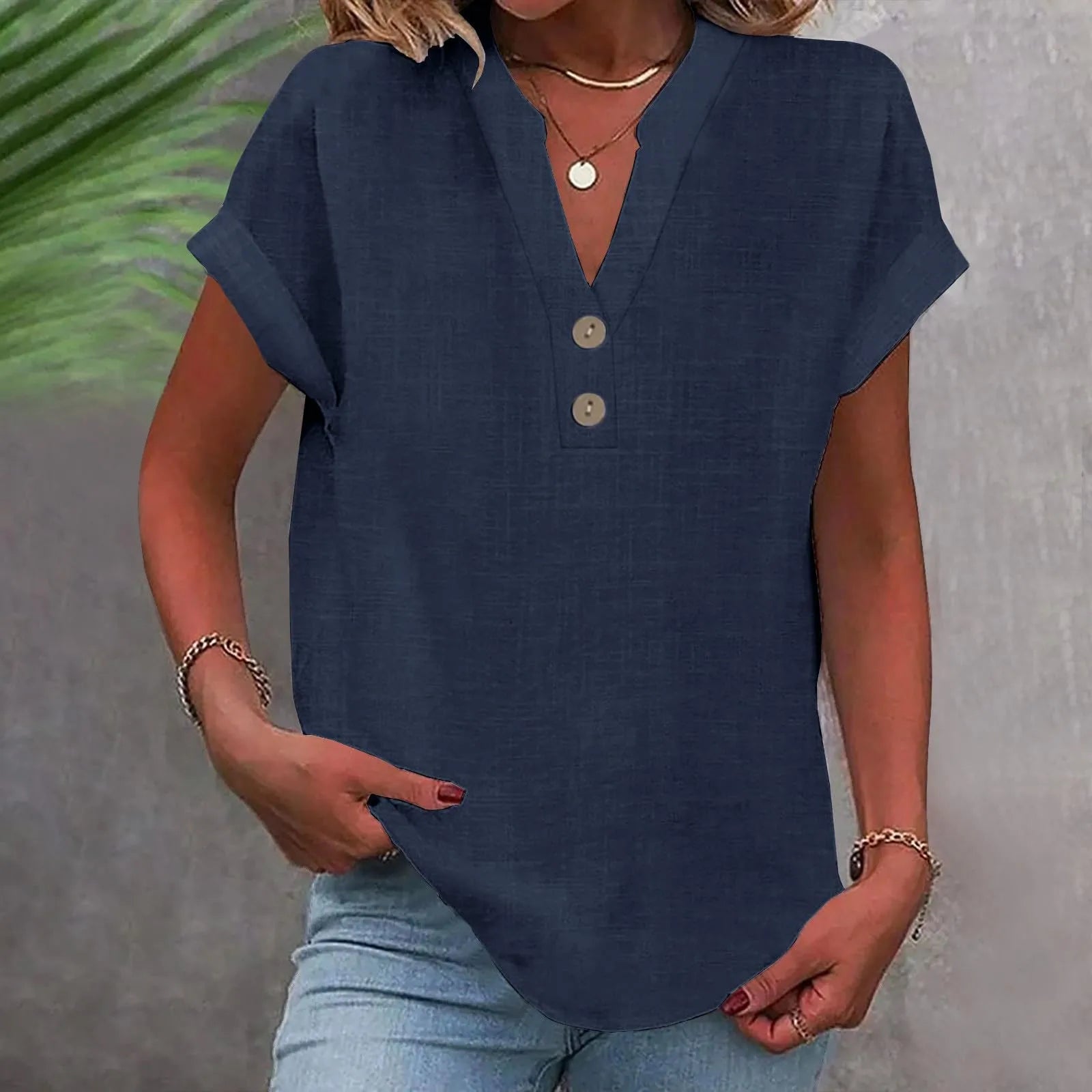 Breezy V Neck Cotton Linen Shirt for Women ATHLEXES