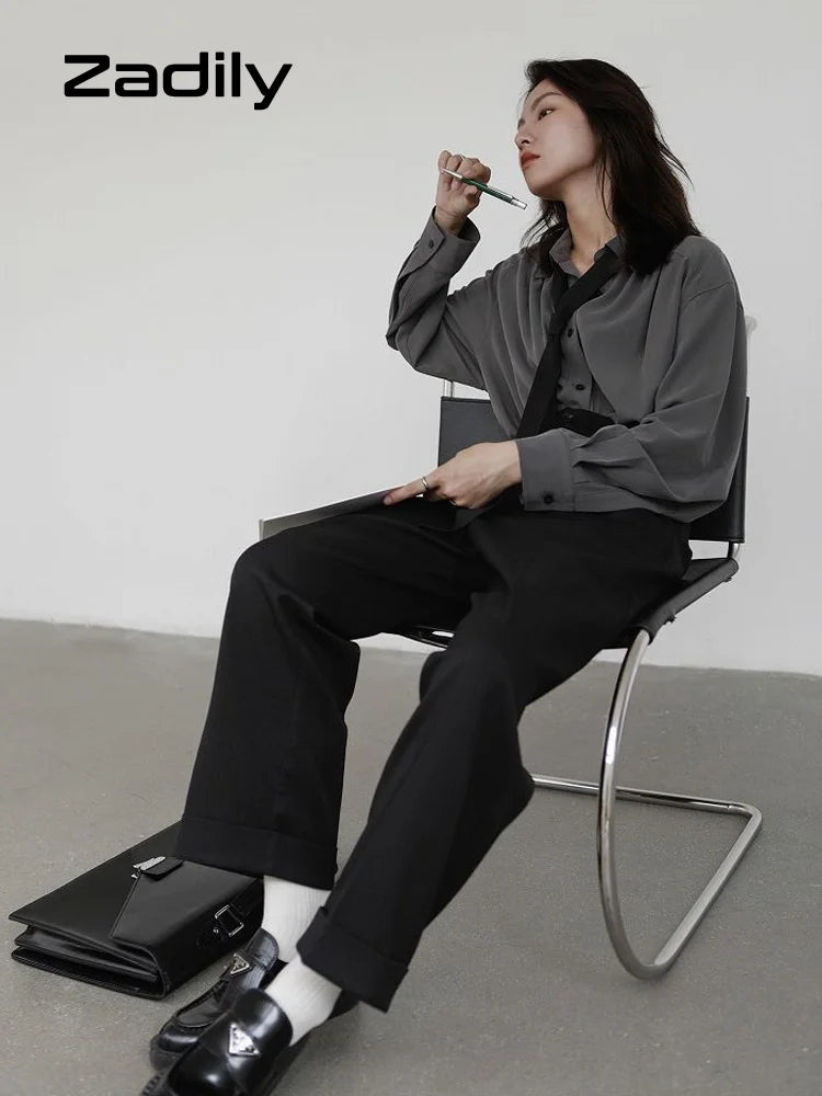 Korean Minimalist Oversized Button-Up Shirt for Women ATHLEXES