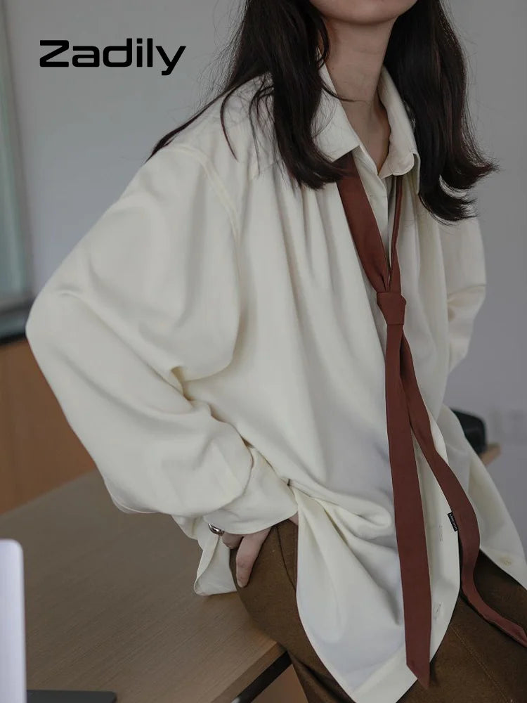 Korean Minimalist Oversized Button-Up Shirt for Women ATHLEXES