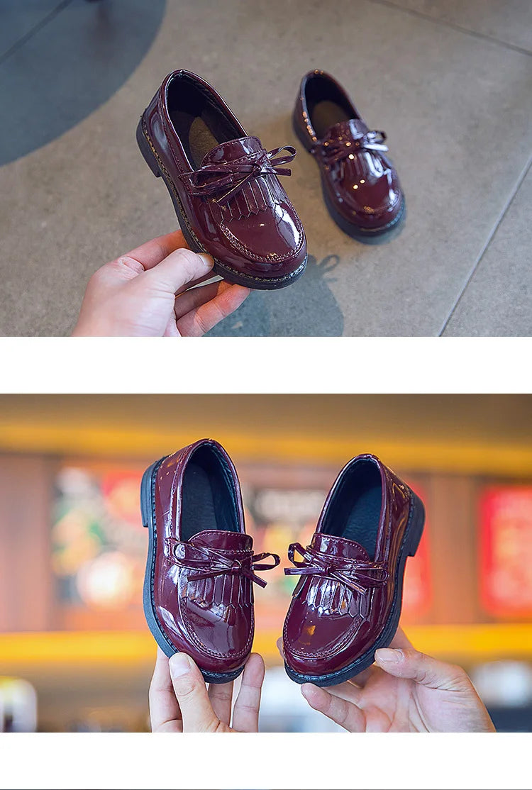 Elegant Bow-Knot Leather Flats for Girls' Events ATHLEXES