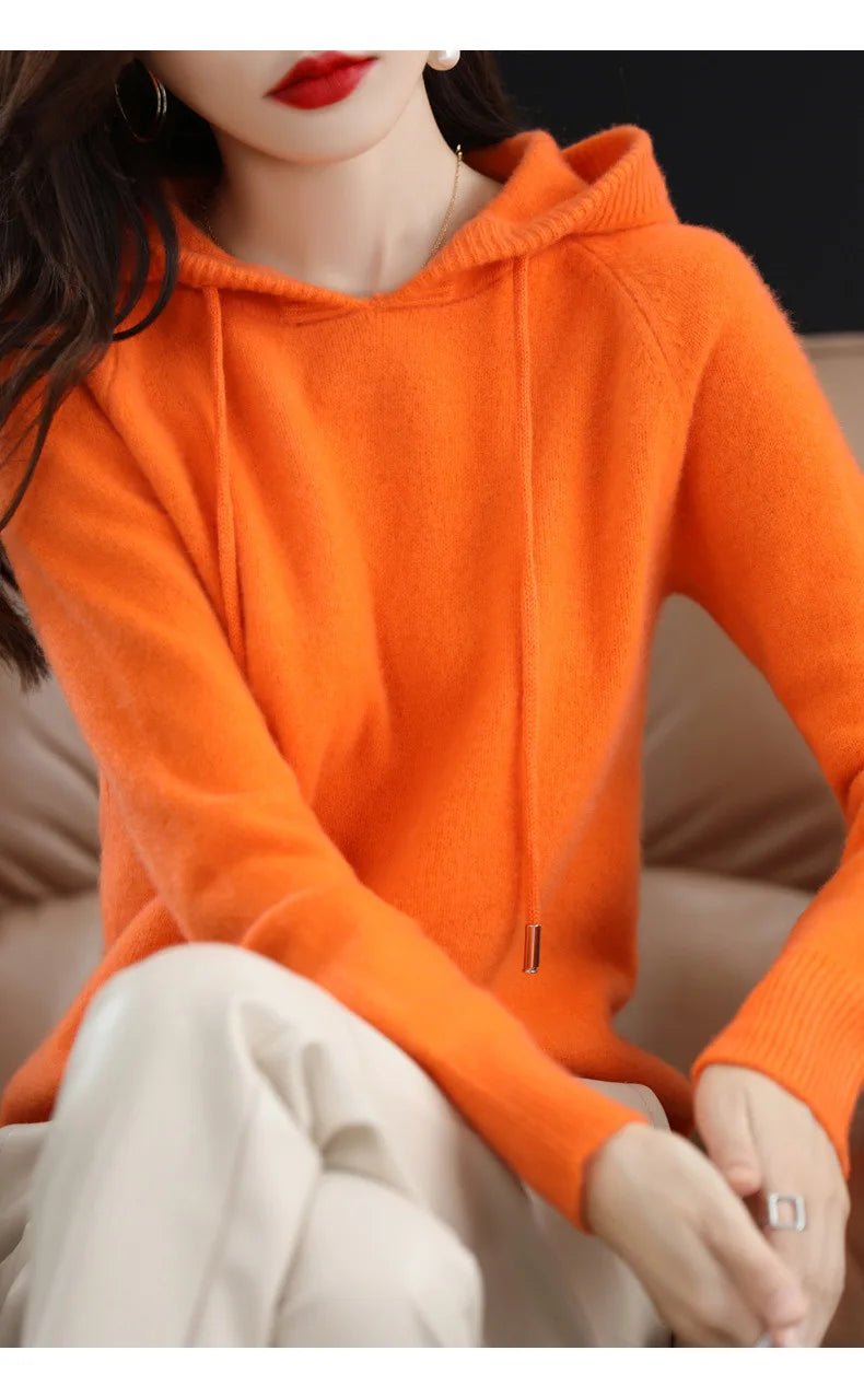 Cashmere Hooded Sweater Women Autumn Winter Long Sleeve Solid Color Knitted Hoodies Lady Loose Drawstring Casual Pullover Hoodie ATHLEXES