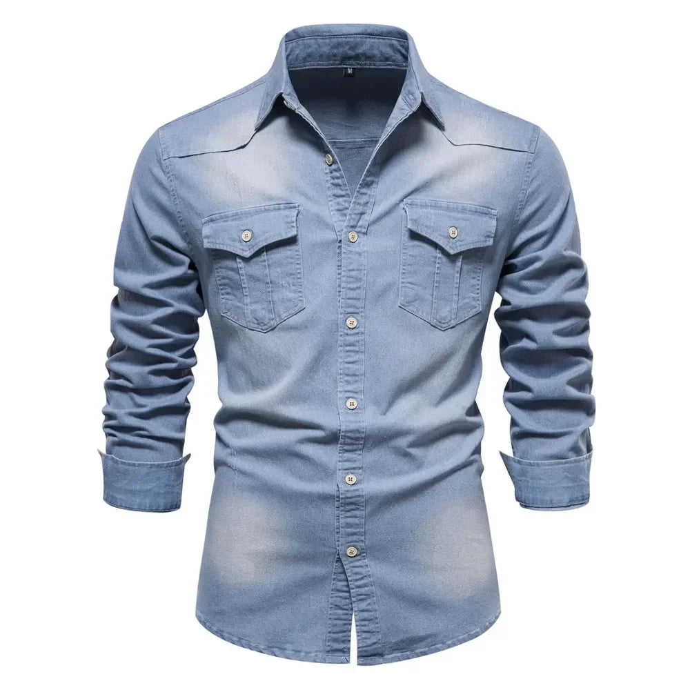 AIOPESON Men's Casual Cotton Denim Shirt ATHLEXES