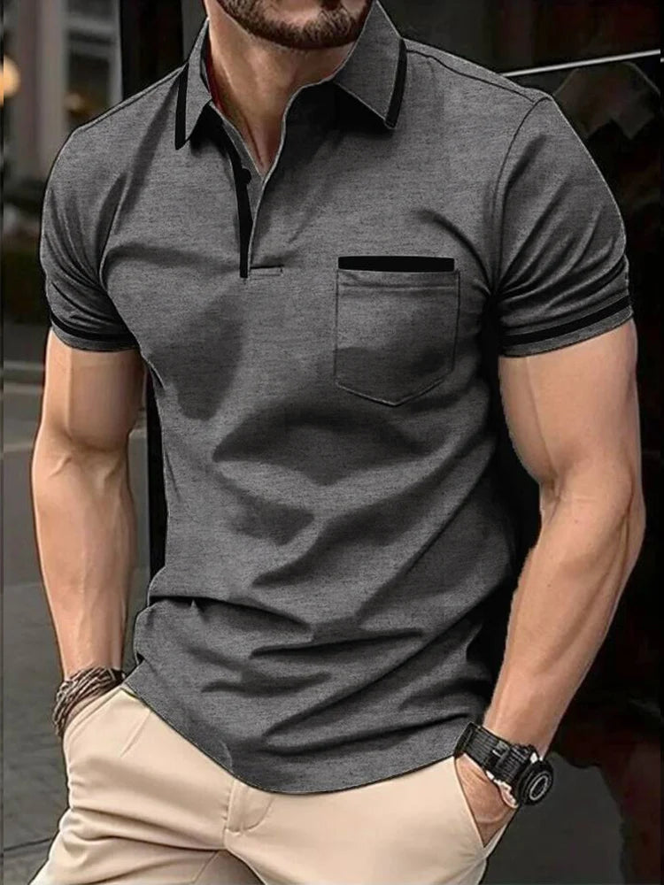 Luxe Lapel Solid Color Men's Short Sleeve Polo ATHLEXES