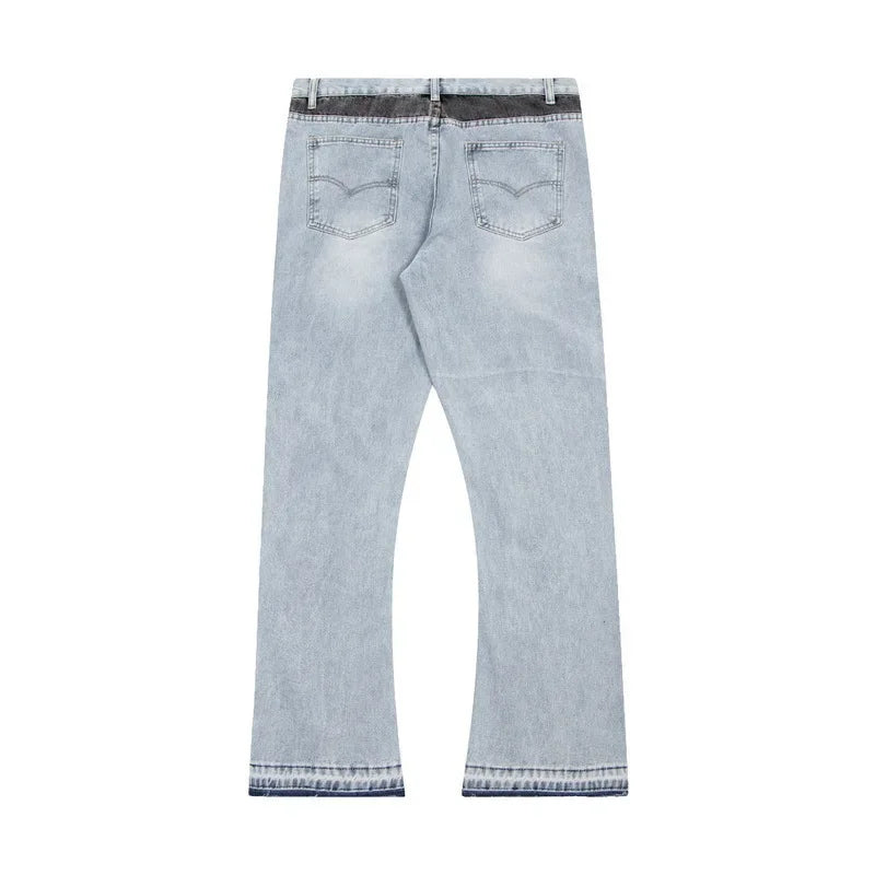 Retro Spliced Denim Trousers for Trendy Couples ATHLEXES