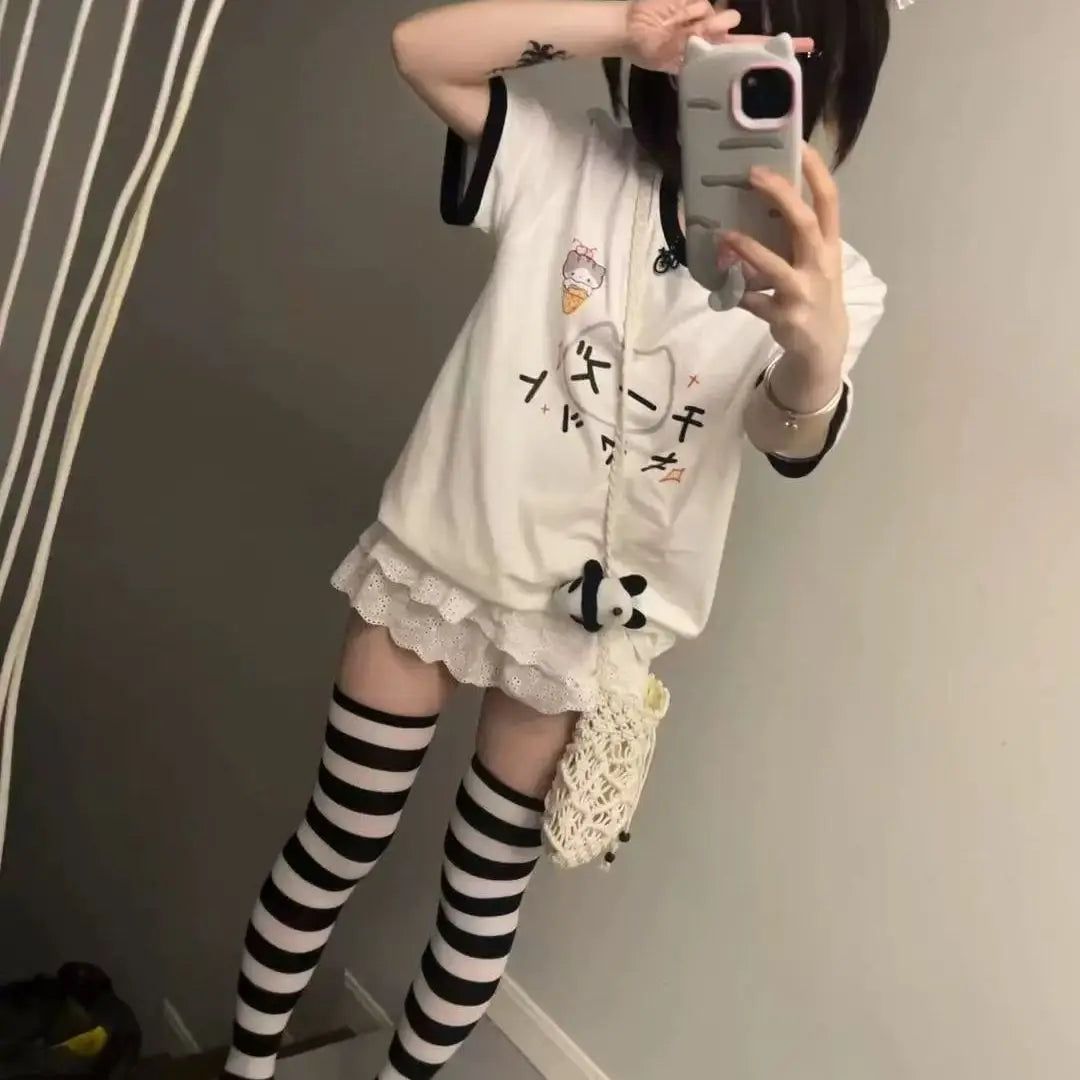 Kawaii Contrast Patchwork Graphic Tee ATHLEXES