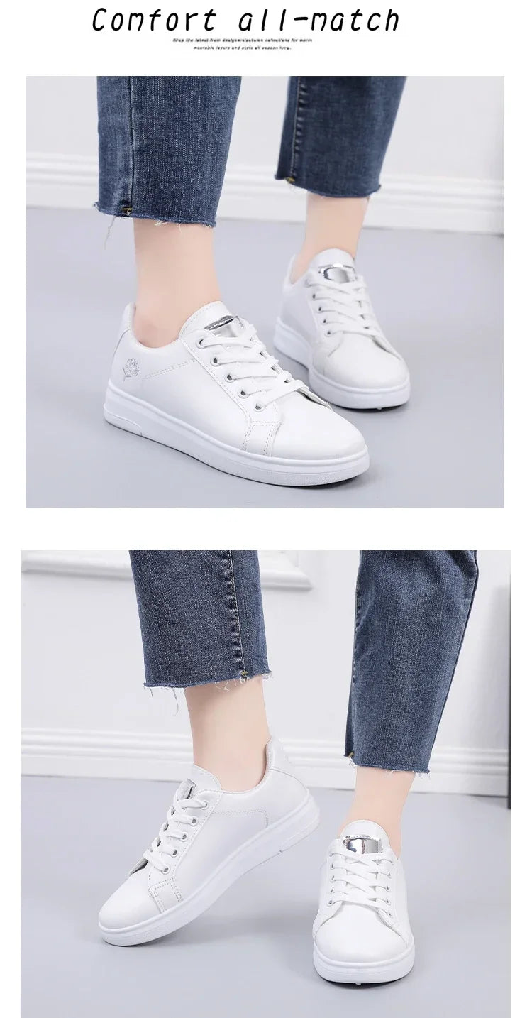 Elegant Lace-Up Women’s Embroidered White Sneakers ATHLEXES