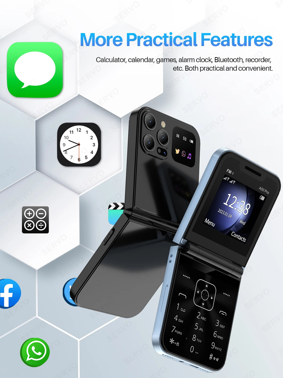 SERVO A50 PRO Dual SIM Flip Phone with Magic Features ATHLEXES