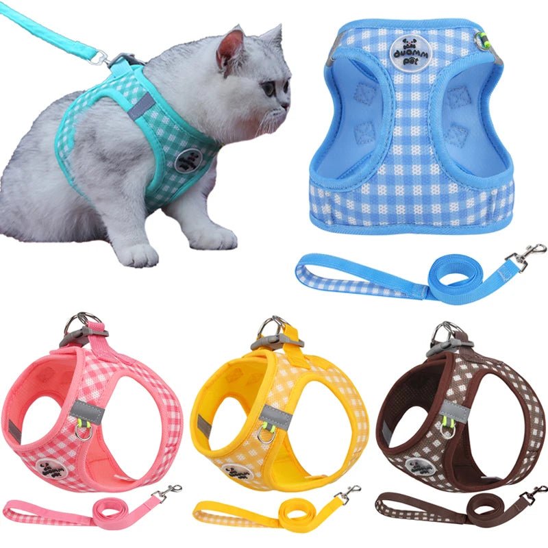 Pet Reflective Harness Leash Set Dog Breathable Chest Straps for Small Dogs Cats Harness Collar Puppy Walking Outdoor Supplies ATHLEXES