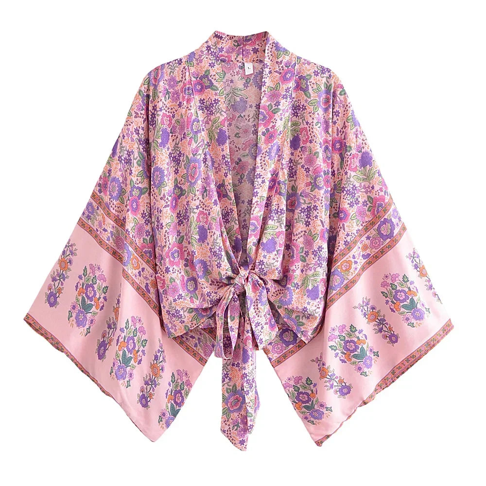 Happie Queens Boho Floral Kimono Bikini Cover-up ATHLEXES