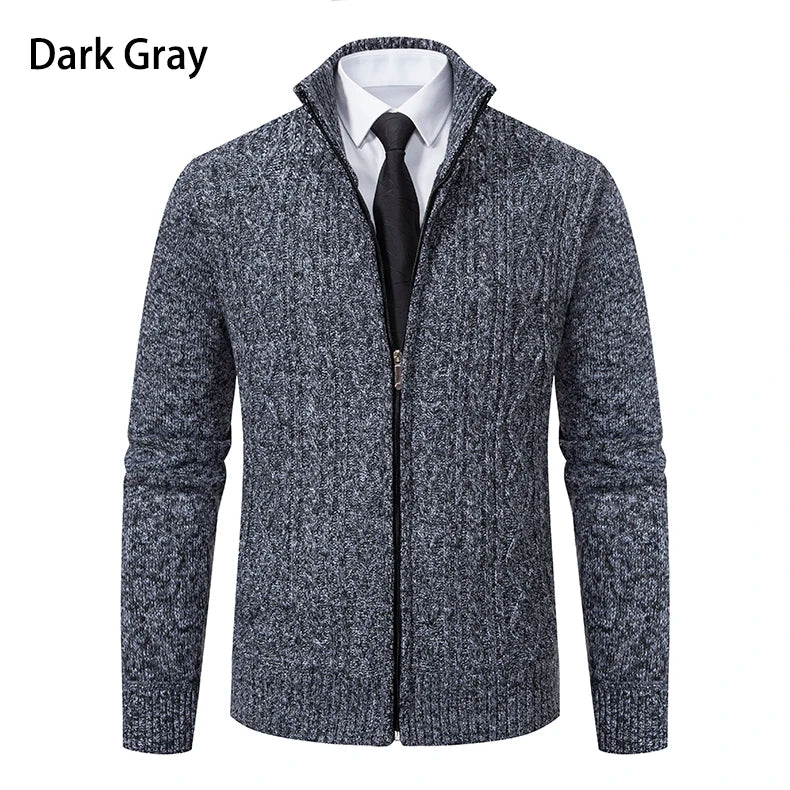 Velvet Warmth High Collar Cardigan for Men - Winter Knitwear ATHLEXES