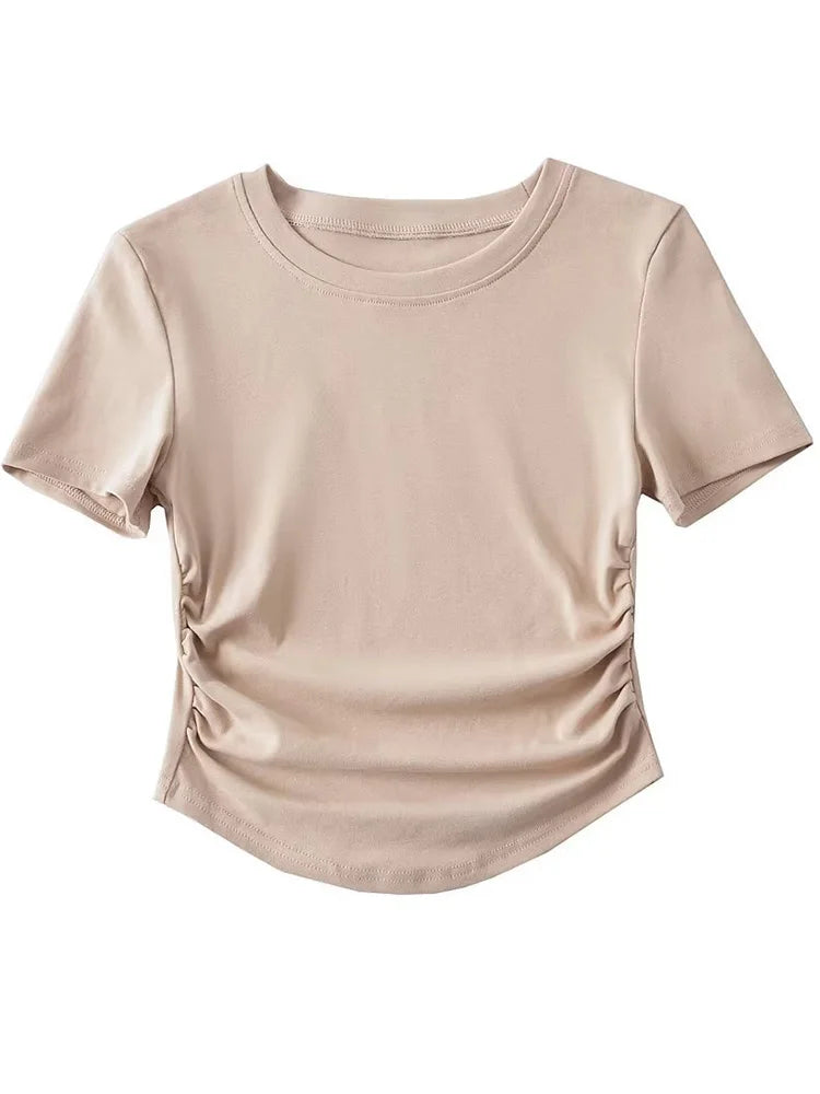 Harajuku Ruched Side Cotton Crew Neck Tee ATHLEXES