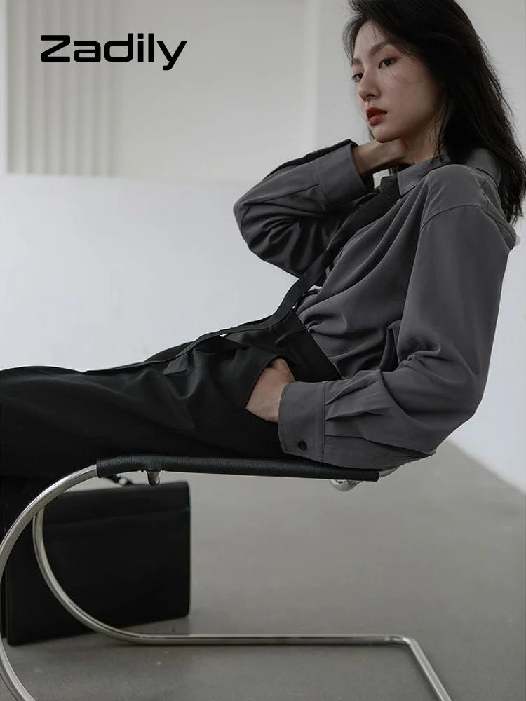 Korean Minimalist Oversized Button-Up Shirt for Women ATHLEXES