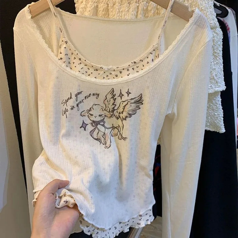 Chic Korean Lace Long Sleeve Layered Top ATHLEXES