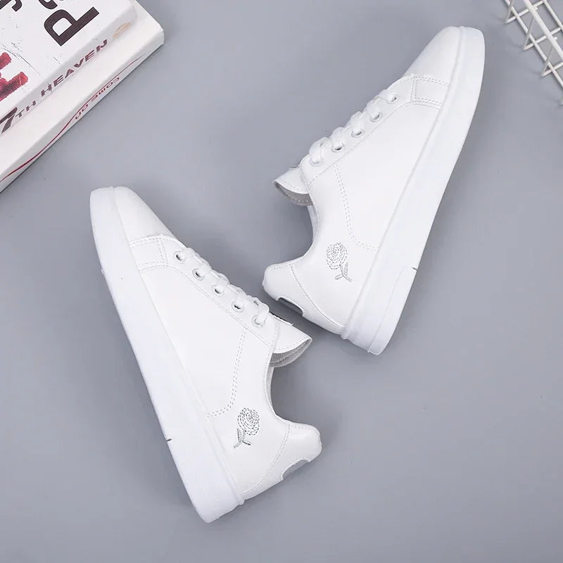 Elegant Lace-Up Women’s Embroidered White Sneakers ATHLEXES