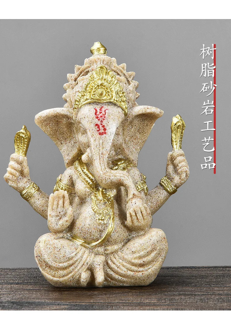 Divine Ganesha Golden Sandstone Figurine ATHLEXES