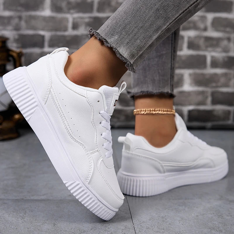 LuxeLite Breathable White Lace-Up Sneakers for Women ATHLEXES