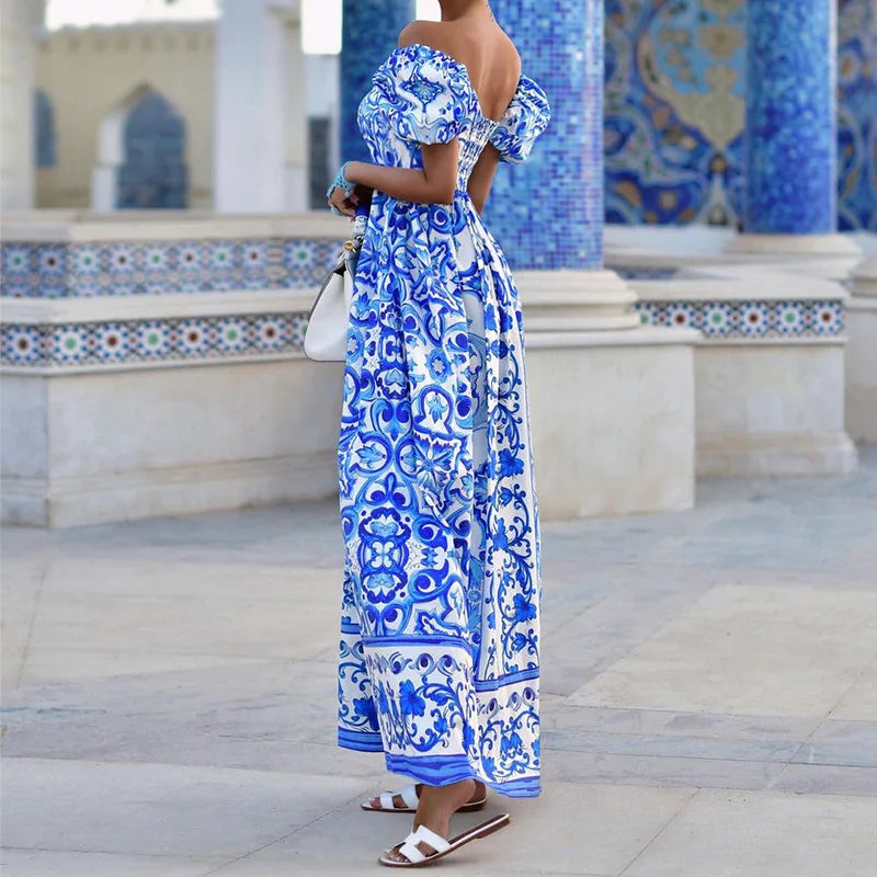 Boho Chic Puff Sleeve Maxi Dress for Women ATHLEXES