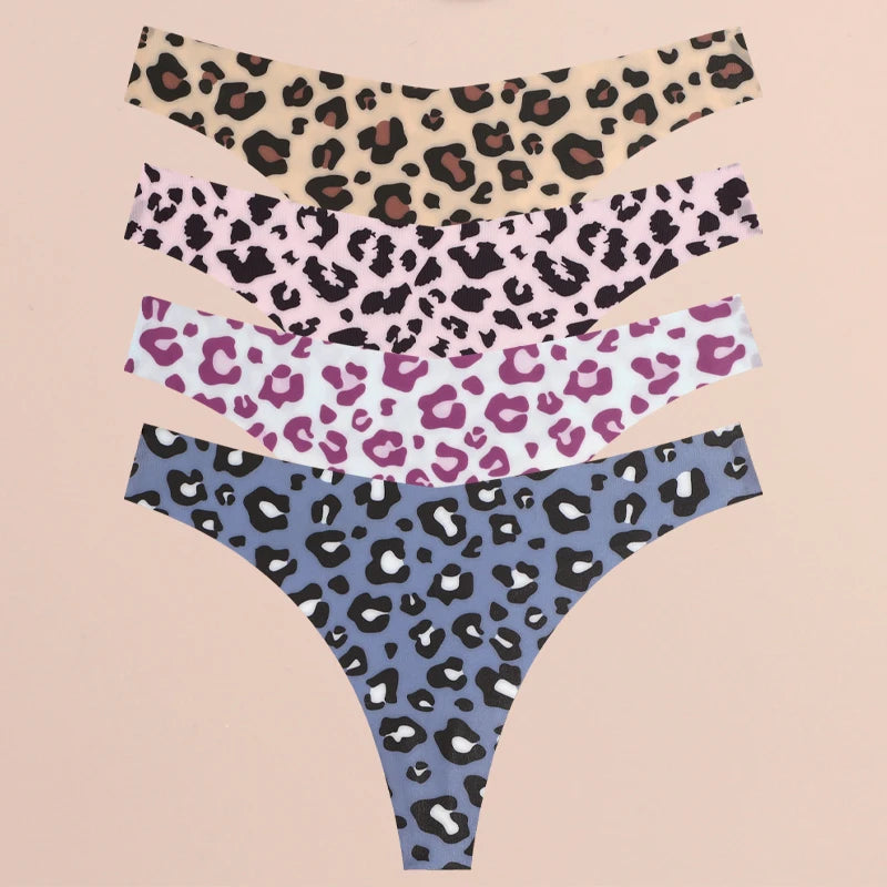 FINETOO 4Pcs Ultra Soft Leopard Print Thongs Comfort Lingerie ATHLEXES