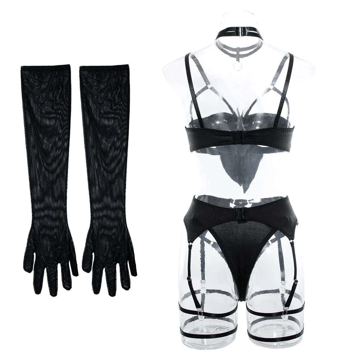 Sexy Lingerie Set Bow Bra Black Temptation Four Piece Set ATHLEXES