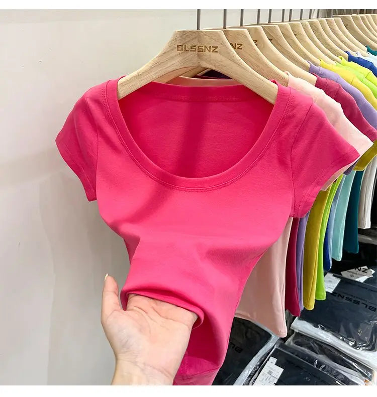 Cotton U-Neck Slimming Summer Tee for Women ATHLEXES