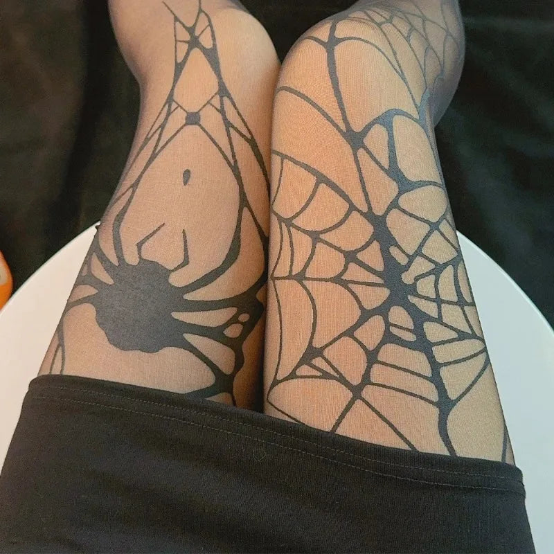 Gothic Spider Web Silk Tights for Alternative Fashion Women ATHLEXES