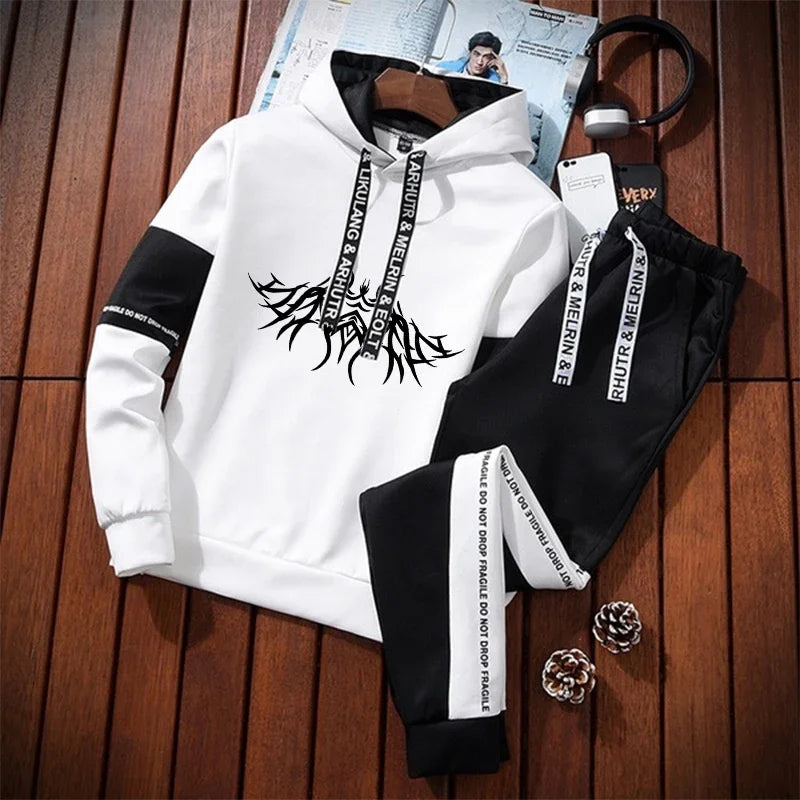 Stylish Tracksuit Set: Black & White Casual Wear ATHLEXES