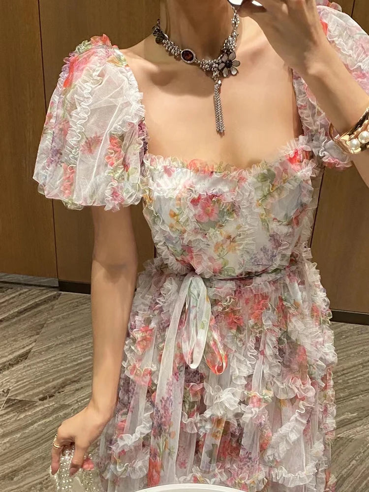Chic Floral Patchwork Mesh Dress for Women ATHLEXES