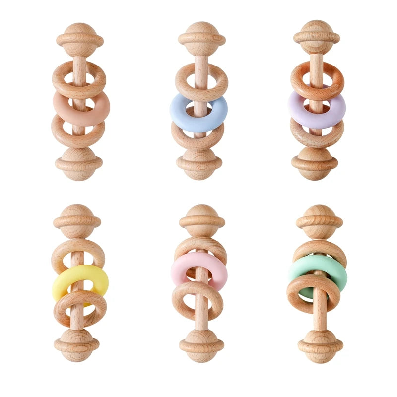 EcoBaby Wooden Rattles and Silicone Teether Set for Infants ATHLEXES